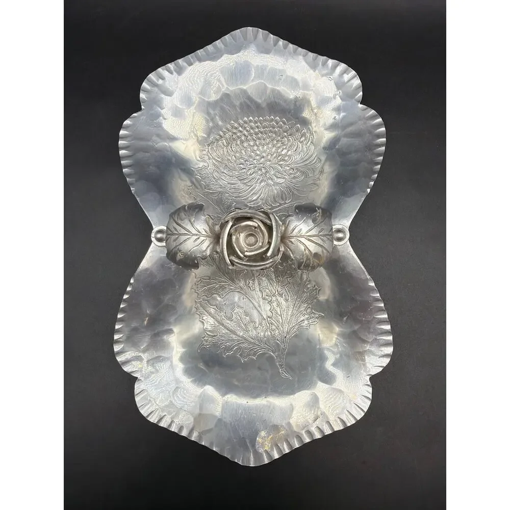Continental Silverlook 754 Double Candy Nut Dish Rose Handle Aluminum Vintage